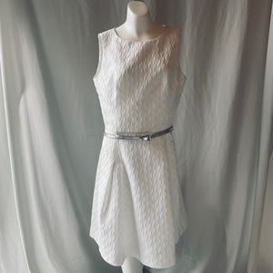 White House Black Market White Classy Belted Dress